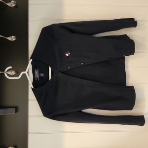 Lands End Girls Fine Gauge Navy Cardigan Unicorn